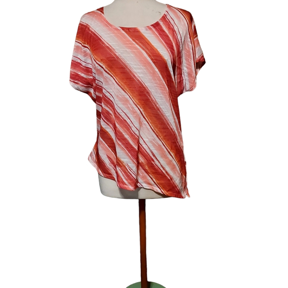 Cato Top 2xl High Low Hem Tshirt Blouse Striped Pink Red White Candy Cane Blouse